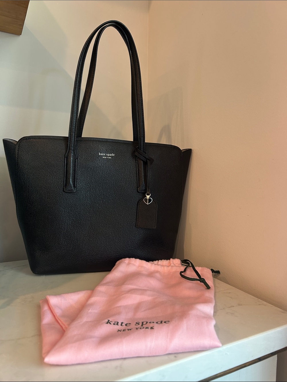 kate spade Black Pebbled Leather Tote with Charm